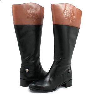 Franco Sarto • Black & Tan Chipper Riding boots